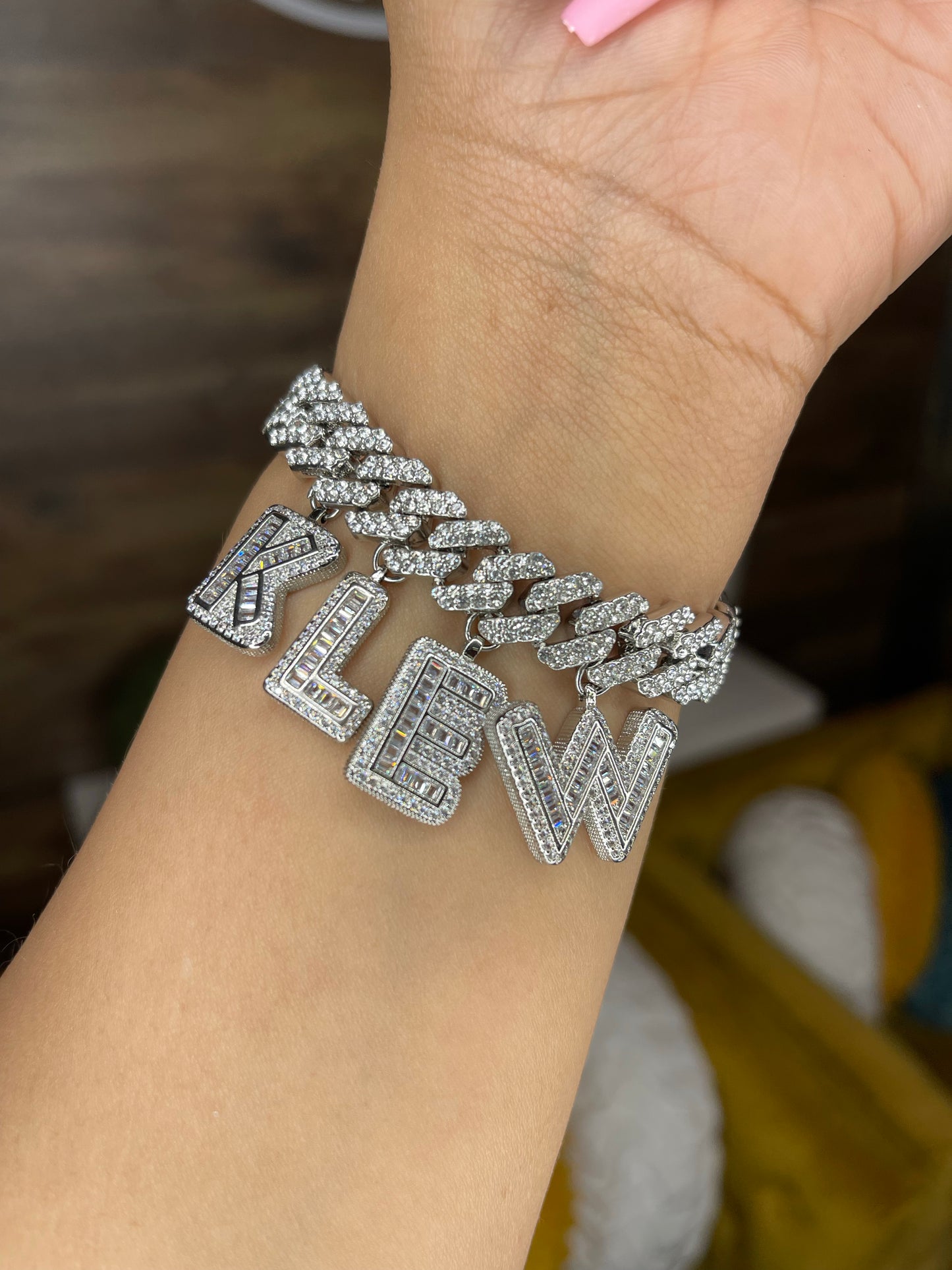Custom Icy Baguette Charm Bracelet